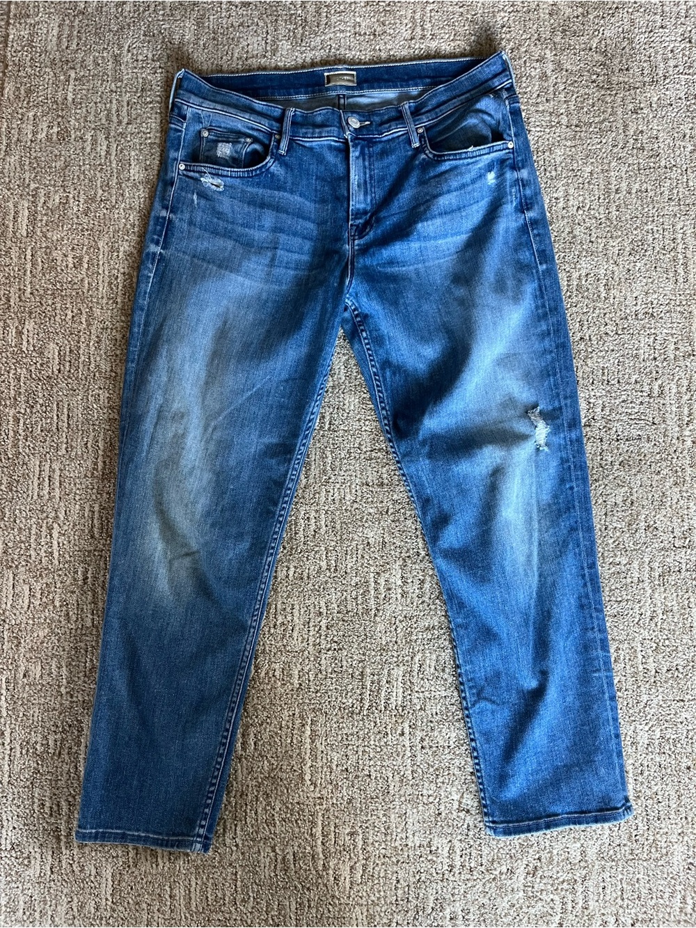 Mother The Dropout Distressed Blue Jeans - Picture 4 of 11